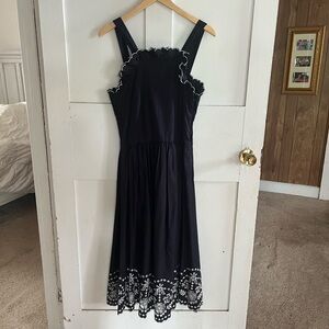 Sea New York Black Smocked Ruffled Midi Dress